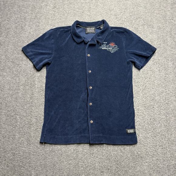 SCOTCH & SODA Embroidery Terry Short Sleeve Shirt Men's Small Navy Blue Sunset - Picture 1 of 10